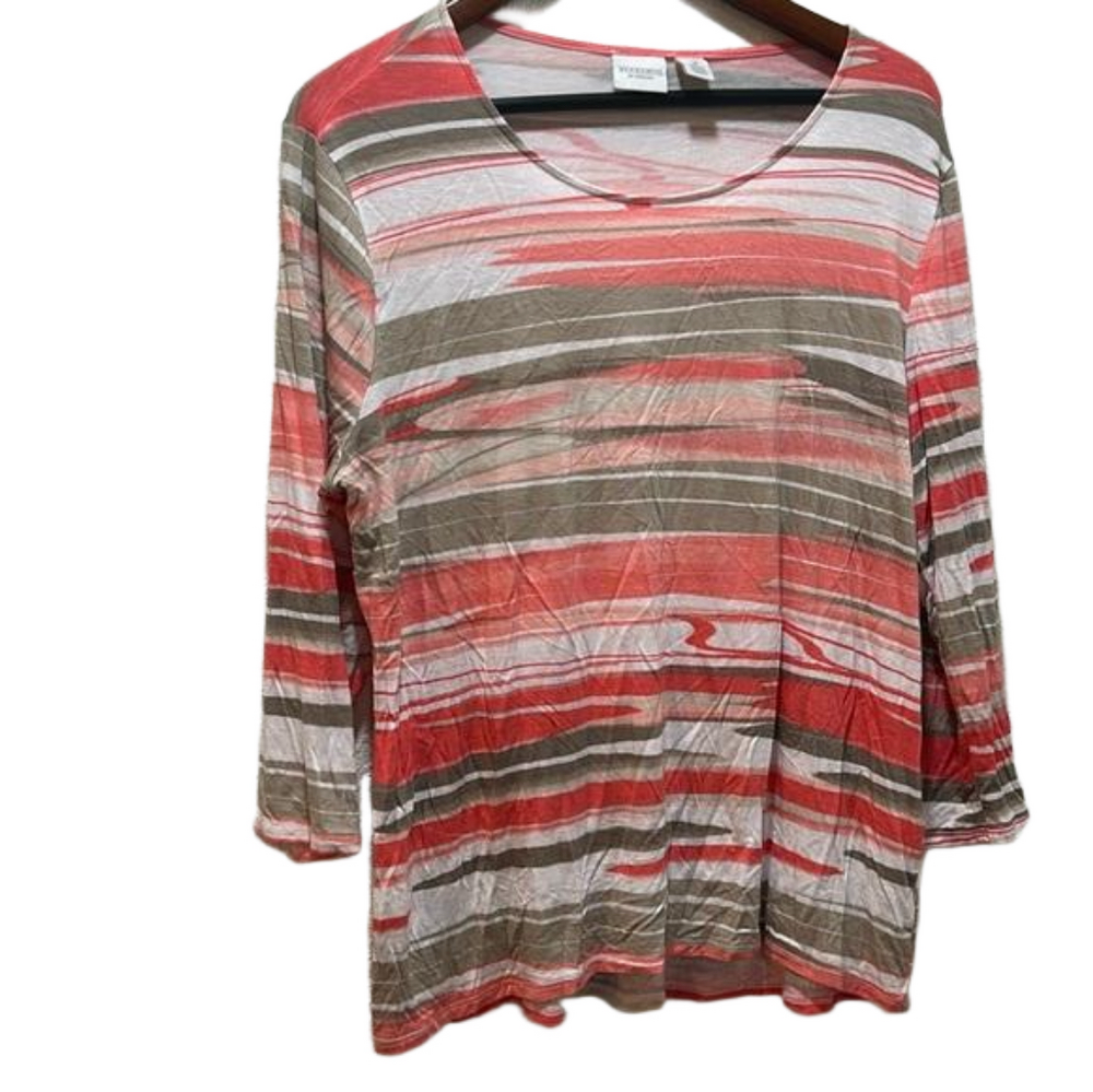 Weekends by chicos  orange and white blouse size 2 GUC